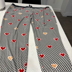 Secret Treasures Black and White Striped Pajama Pants with Red and Cream Hearts